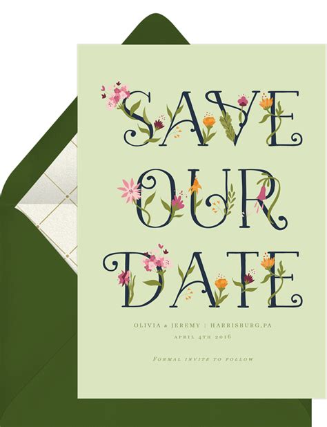 Storybook Romance Save The Dates In Creme Greenvelope