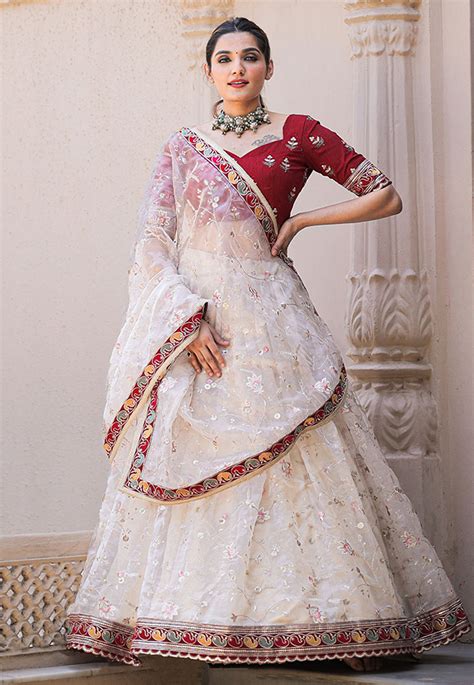 Off White Organza Circular Lehenga Choli