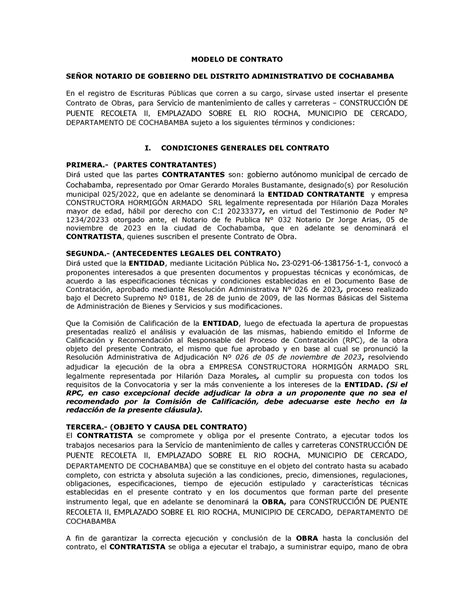 8 Contrato de obra Práctica MODELO DE CONTRATO SEÑOR NOTARIO DE