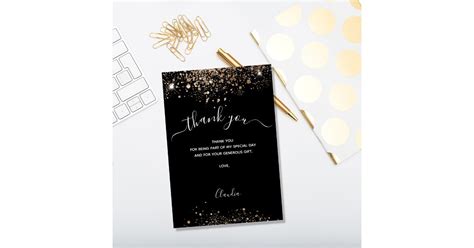 Black gold glitter thank you card | Zazzle