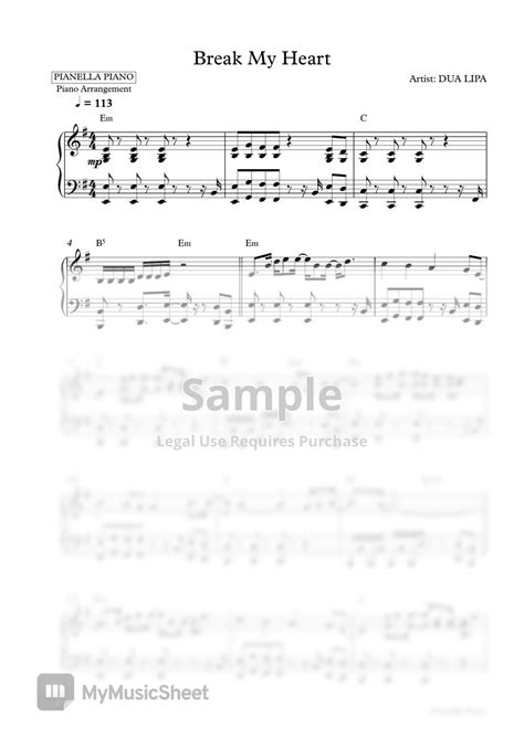 Dua Lipa Break My Heart Piano Sheet Sheets By Pianella Piano