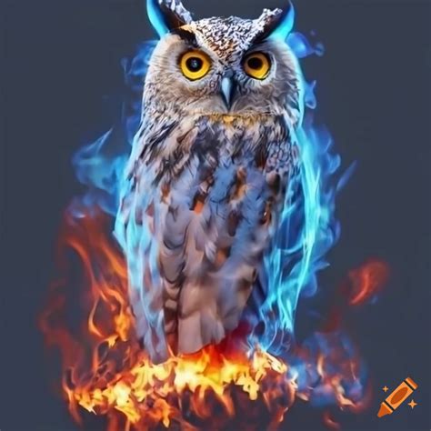 Fire Owl Engulfed In Blue Flames Against A Dark Background On Craiyon