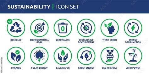 Sustainability Icon Set Containing Recycled Goal Zero Waste