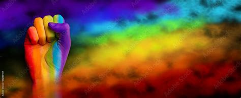 Gay Pride Concept Hand Drawn With A Rainbow Gay Pride Lgbt B Rainbow Flag Fist Symbol LGBT