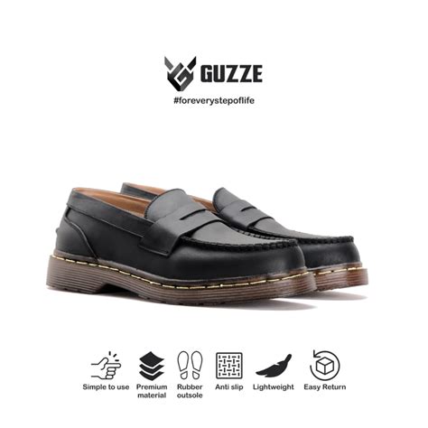 Jual Sepatu Loafers Pria Casual Kulit Asli Guzze Victor Hitam Shopee