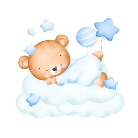 Premium Vector Cute Baby Teddy Bear Sleeping On The Cloud Album Di