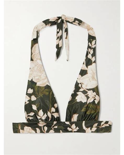 Agua Bendita Marimar Gardenia Floral Print Recycled Halterneck Bikini Top In Green Lyst