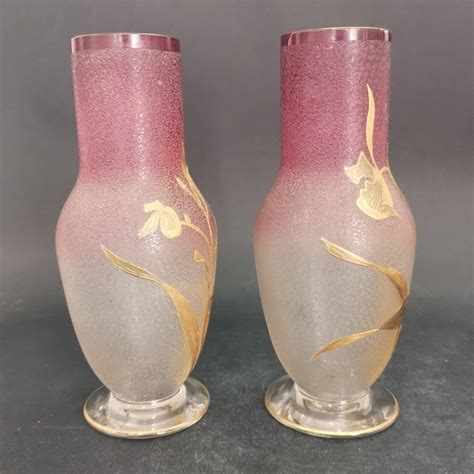 Proantic Paire De Vases Art Nouveau Montjoye à Décor De Fleurs Dor