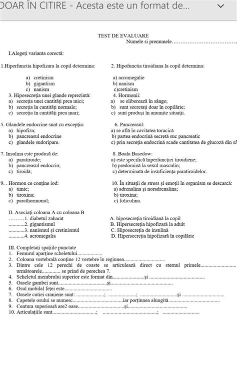 Am Un Test De Biologie Clasa A 7 A Sem 2 Din Clasele Endocrine Si