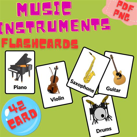 Music Instruments English Vocabulary Sight Words Flash Cards Made By