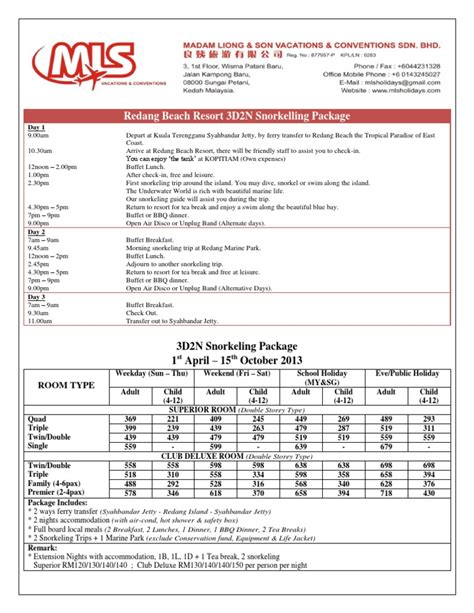 Pdf Redang Beach Resort D N Snorkelling Package Dokumen Tips