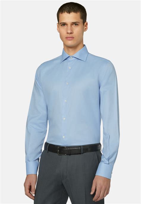 Mens Regular Fit Sky Blue Dobby Cotton Shirt Boggi Milano