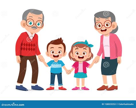 Happy Kids with Grandparent Illustration Stock Vector - Illustration of grandchildren, children ...