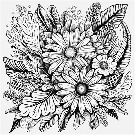 Premium AI Image | A black and white drawing of a bouquet of flowers ...