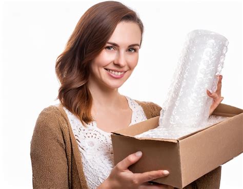 Premium Photo Woman Holding A Box Wrapped With Environmental Friendly