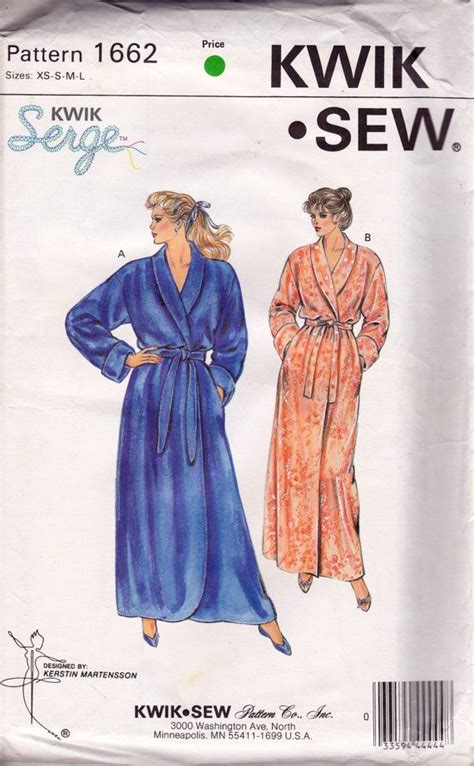 80s Womens Maxi Robe Pattern Kwik Sew 1662 Shawl Collar Wrap Etsy