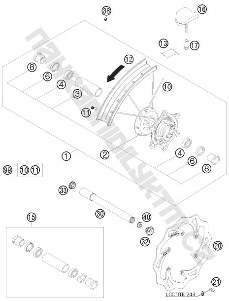 Náhradní díly KTM Schéma FRONT WHEEL pro model KTM Enduro 200 EXC