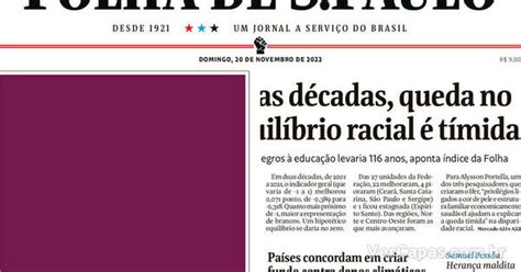 Capa Folha De S Paulo Domingo 20 De Novembro De 2022