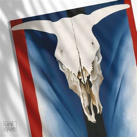 Georgia Okeeffe Print Cows Skull Red White And Blue Vintage Poster