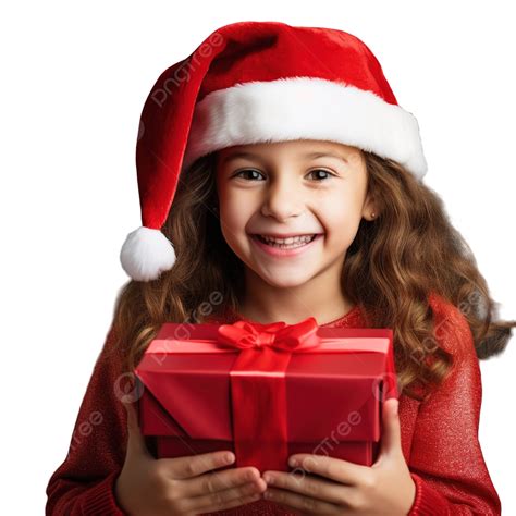 Una Chica Feliz Con Un Sombrero De Navidad Abre Un Primer Plano De Caja