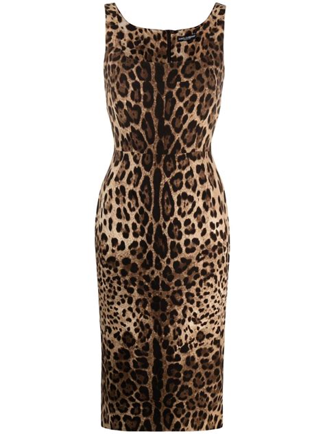 Dolce And Gabbana Leopard Print Square Neck Fitted Dress Farfetch