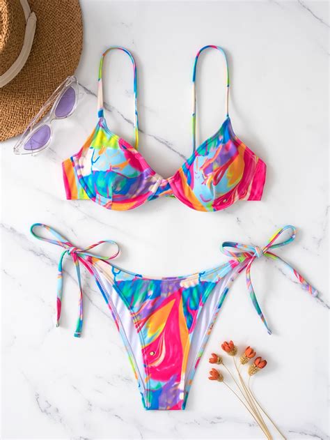 Conjunto De Bikini Colorido Sujetador Con Aros Y Parte Inferior De