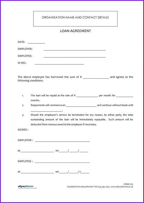 Personal Loan Agreement Template Templates 1 Resume Examples