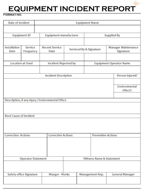 Equipment Incident Report Format Samples Word Document Download