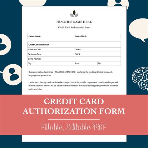 Credit Card Authorization Form For Speech Therapy Editable Fillable