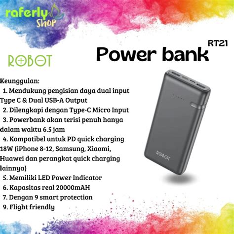 Powerbank Pb Robot Mah Rt A Dual Input Port Type C Micro