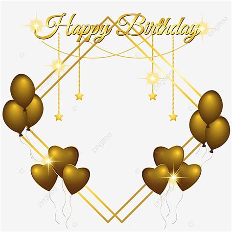 Happy Birthday Card With Golden Balloons And Stars On The White