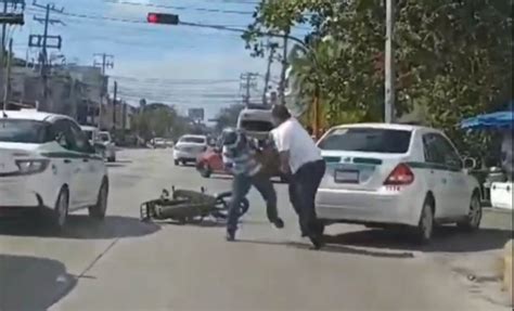 Graban A Taxista En Pelea A Golpes Con Motociclista En El Centro De