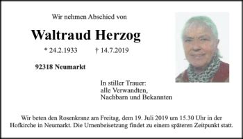 Traueranzeigen Von Waltraud Herzog Mittelbayerische Trauer