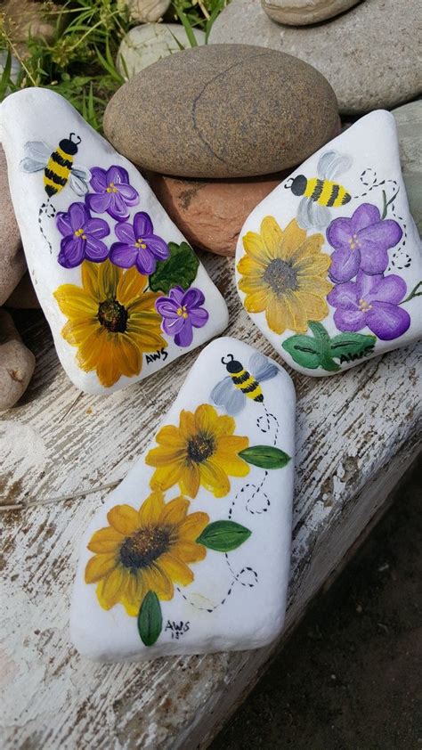 Sunflower Bee Painted Rocks Artist Anita Schmidt Rock Painting Ideas