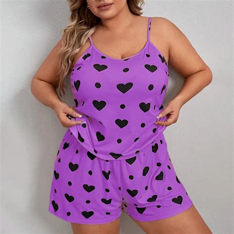 Conjunto De Pijama De Talla Grande Con Estampado De Coraz N Para Mujer