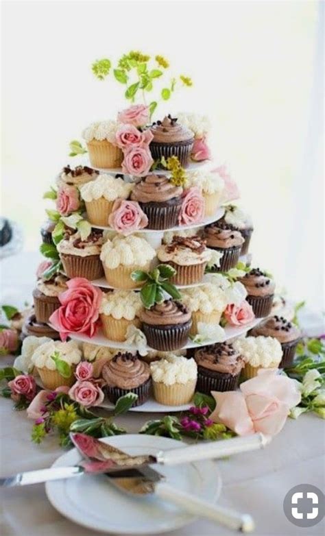 Cupcake Stack Filled With Gorgeous Flowers And Foliage Wedding Cakes With Cupcakes Wedding