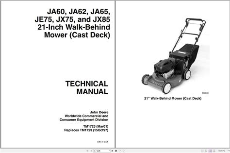 John Deere Walk Behind Mower JA60 JA62 JA65 JE75 JX75 JX85 21 Inch