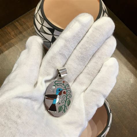Inlaid Hummingbird Silver Pendant By Nancy And Ruddell Laconsello