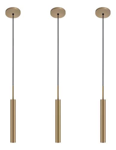 Kit 3 Luminárias Teto Pendente Tubo Lavabo Sala Bronze 40cm