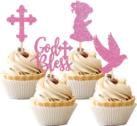 Buy Pcs God Bless And Cross Cupcake Toppers Glitter Dove Baptism