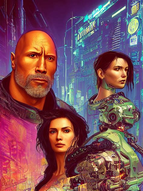 Prompthunt A Cyberpunk Portrait Of Dwayne Johnson And A Female