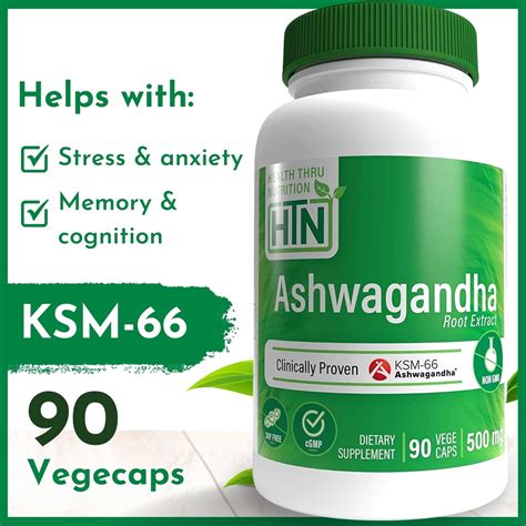 HTN Ashwagandha KSM 66 Supplement 500mg 90 Vege Caps Fights