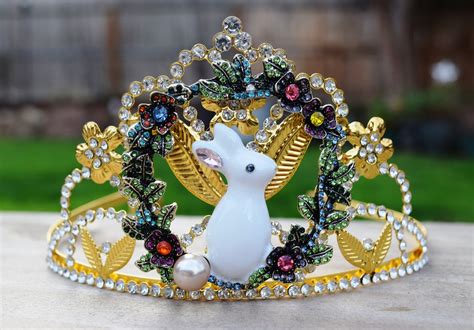 Easter Tiara Easter Bunny Crown Easter Pageant Crown Gold Rhinestone