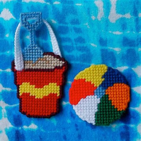 Reserved For K Plastic Canvas Summer Themed Set Sand Pail Beach Ball 2 Flip Flops