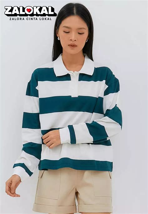 Jual Osella NEW Osella Long Sleeved Striped Polo T Shirt 21714001