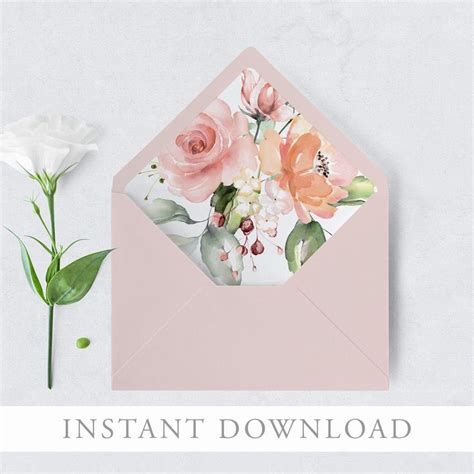 Envelope Liner Template Floral Envelope Liner Printable Wedding Peach