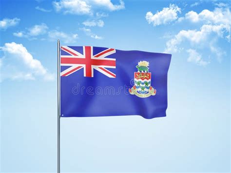 Cayman Islands Flag Waving Sky Background 3D Illustration Stock