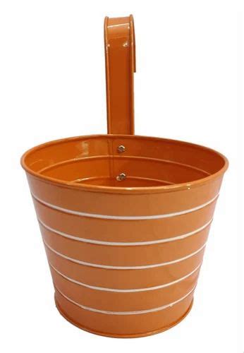 Round Orange Iron Wall Hanging Planter For Balcony Size 10inch Dia