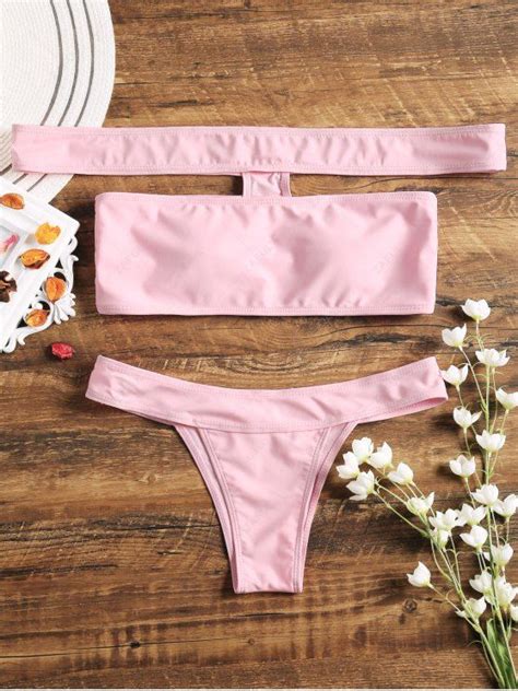 27 OFF 2022 Off The Shoulder Thong Bikini Set In PINK ZAFUL Australia