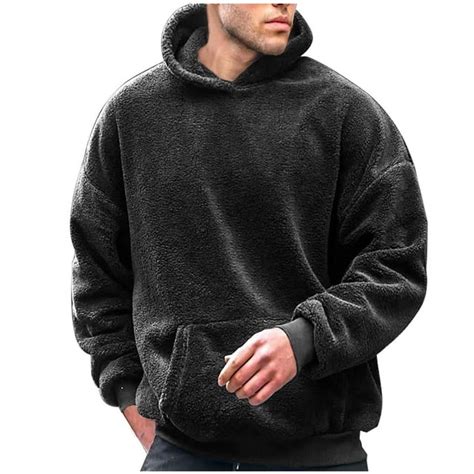 Qolati Mens Sherpa Hoodie Winter Thick Fuzzy Pullover Long Sleeve Kangaroo Pocket Hoodie Fall